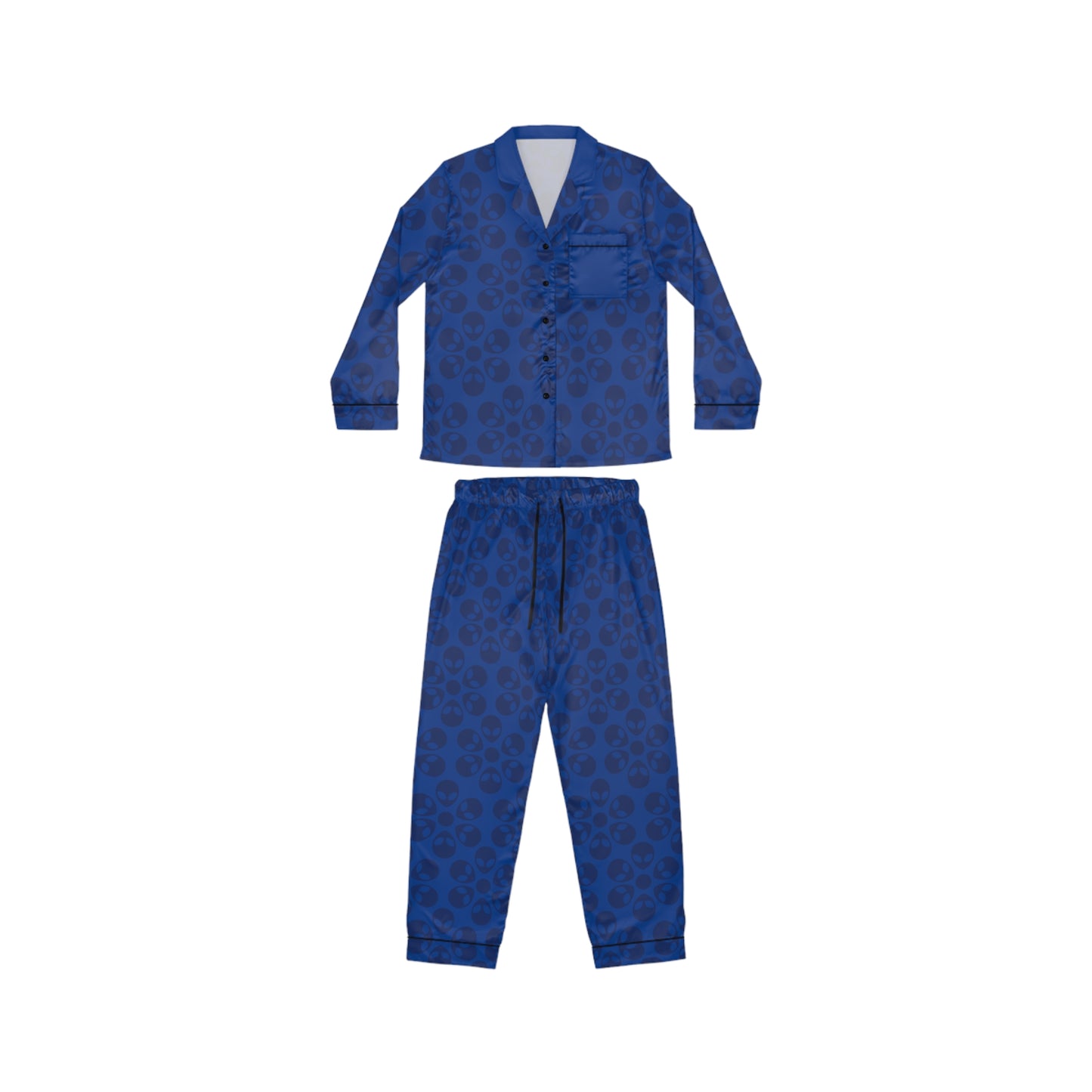 Womens Satin Pajamas  Alien Flowers Dark Blue