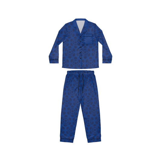 Womens Satin Pajamas  Alien Flowers Dark Blue