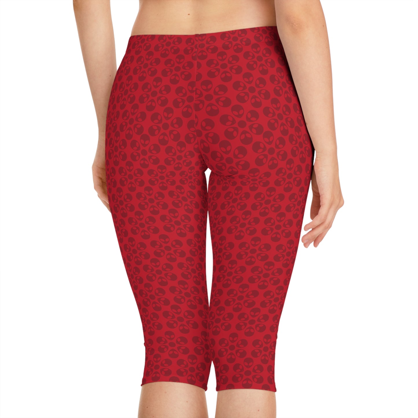 Womens Capri Leggings Alien Flowers Dark Red