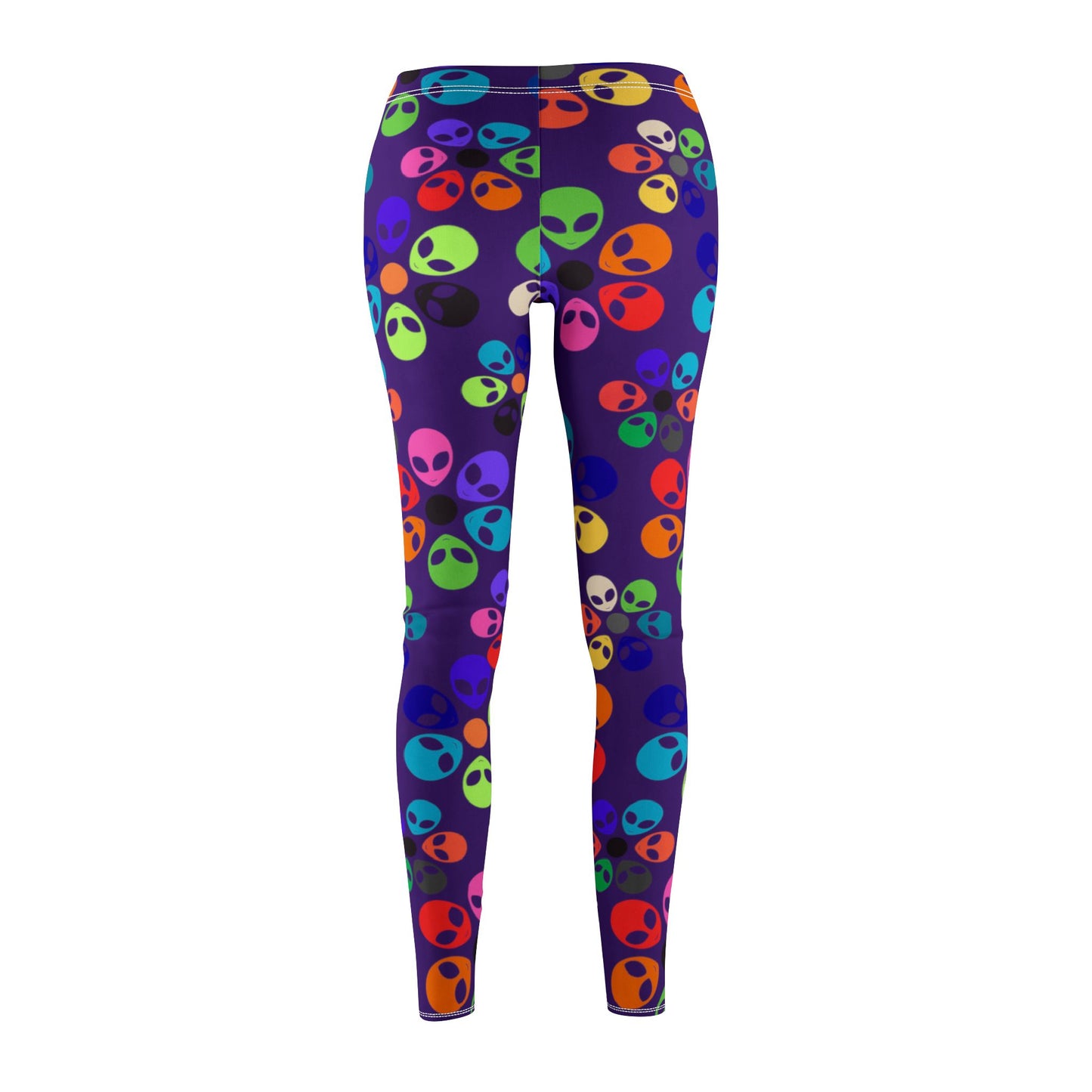 Colorful Alien Pattern Womens Casual Leggings Funky Gym Leggings Unique Yoga Pants Trendy Loungewear Gift for Alien Lovers Alien Rainbow Flowers Purple