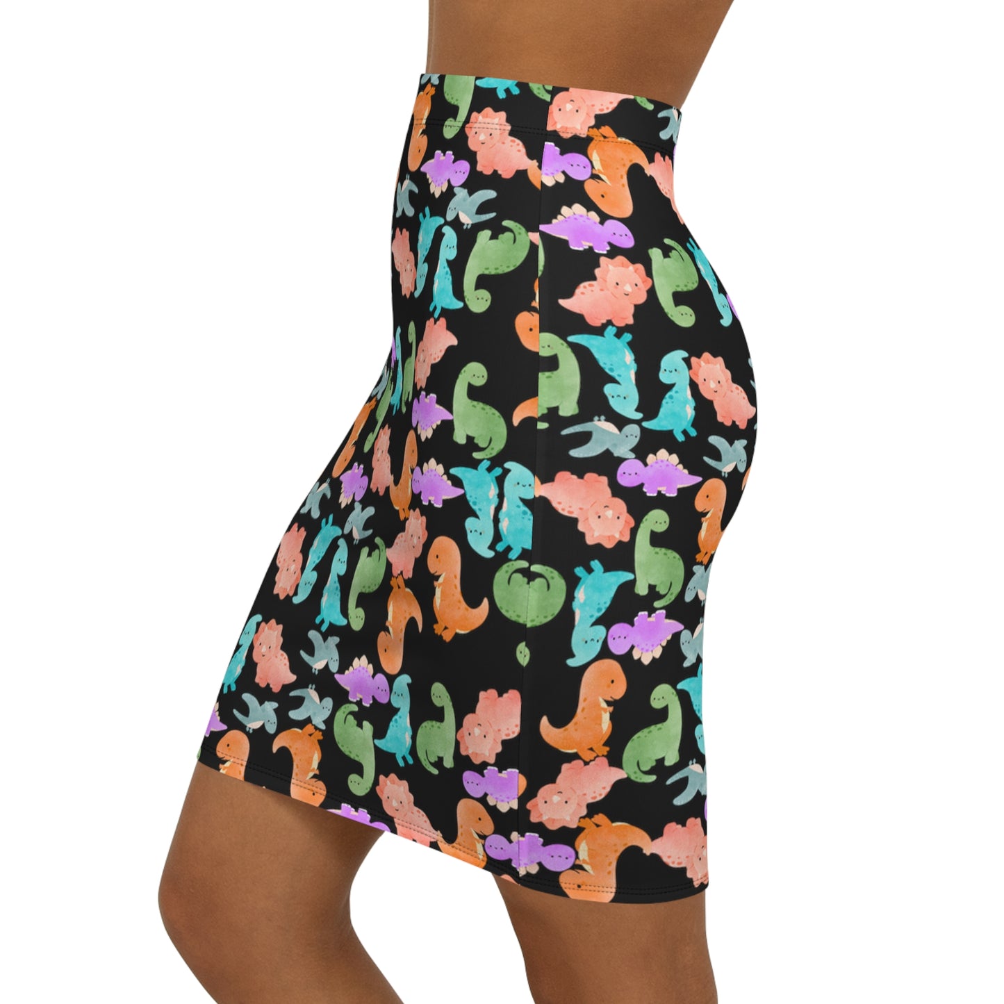 Dinosaur Print MidWaist Pencil Skirt for Fun and Playful Style Womens Skirt Cute Skirt Fashionable Skirt Casual Skirt Gift Idea Rainbow Dinos Black