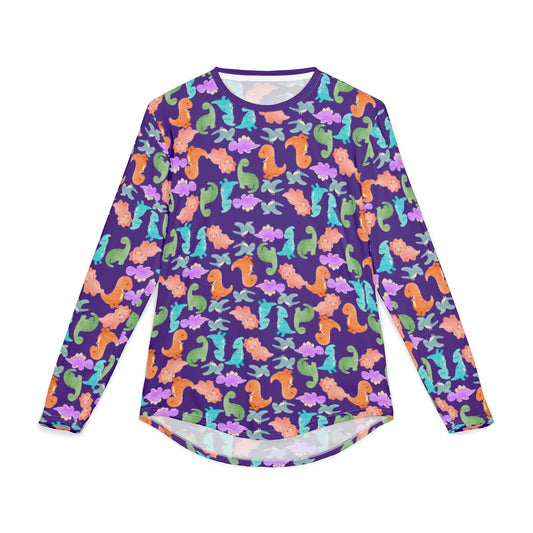 Colorful Dino UV Protection Shirt for Men | Long Sleeve Sun Shirt Outdoor Apparel Beachwear Vacation Top Summer Essentials Rainbow Dinos Purple