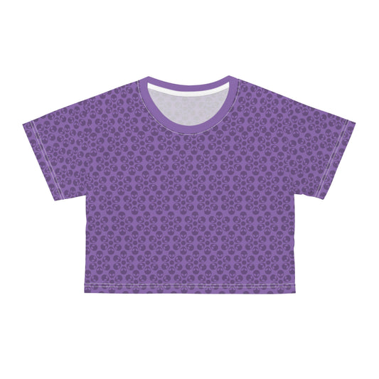 Feminine Floral Crop Tee Trendy Summer Top Aesthetic Graphic Shirt Casual Outfit Unique Gift for Her Vintage Style Tee Alien Flowers Light Purple