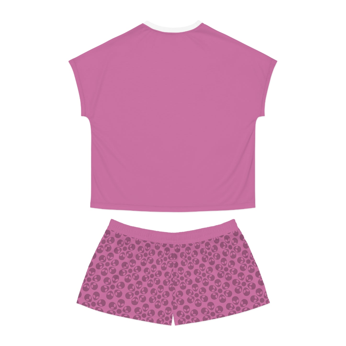 Stylish Womens Pajama Set Cozy Sleepwear AOP Floral Print Perfect for Lounging Gift for Her Summer Nights Relaxation Alien Flowers Light Pink