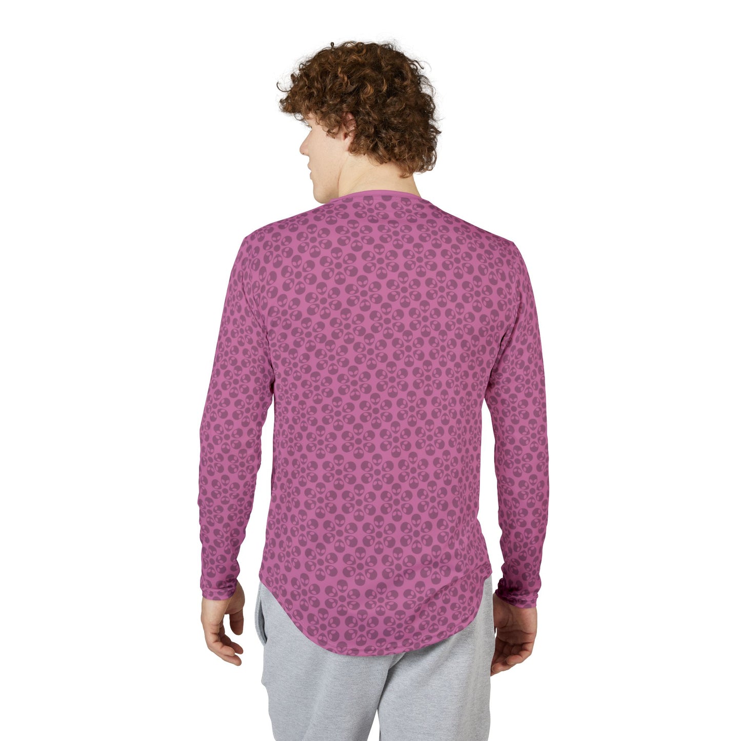 Mens UV Protection Long Sleeve Shirt  Alien Flowers Light Pink