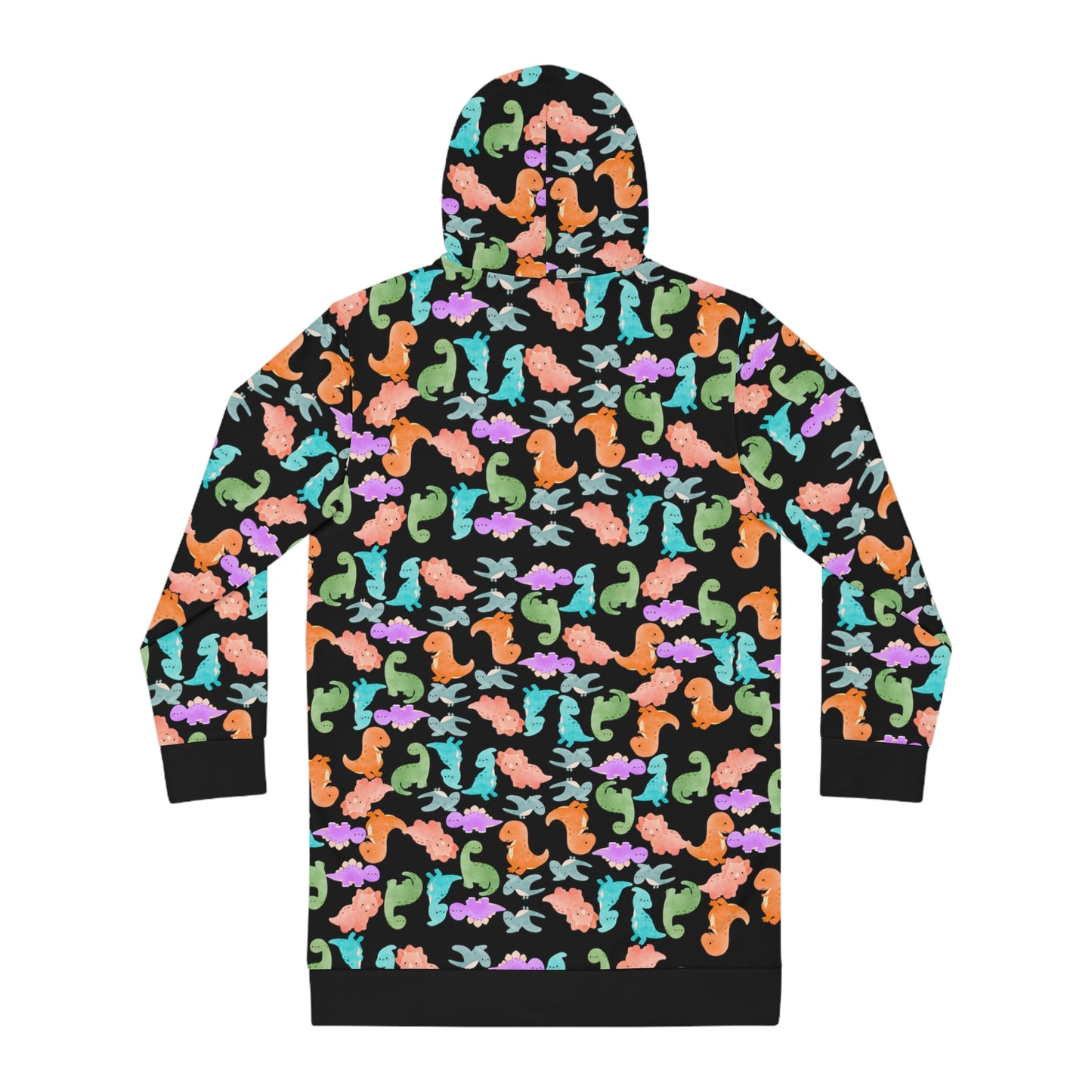 Womens Hoodie Dress Rainbow Dinos Black