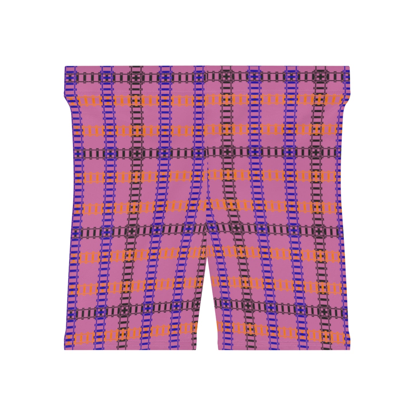 Stylish Womens Biker Shorts  Plaid Pattern Comfortable Activewear Summer Essentials Workout Gear Casual Fashion Gift Idea Train Tracks Light Pink