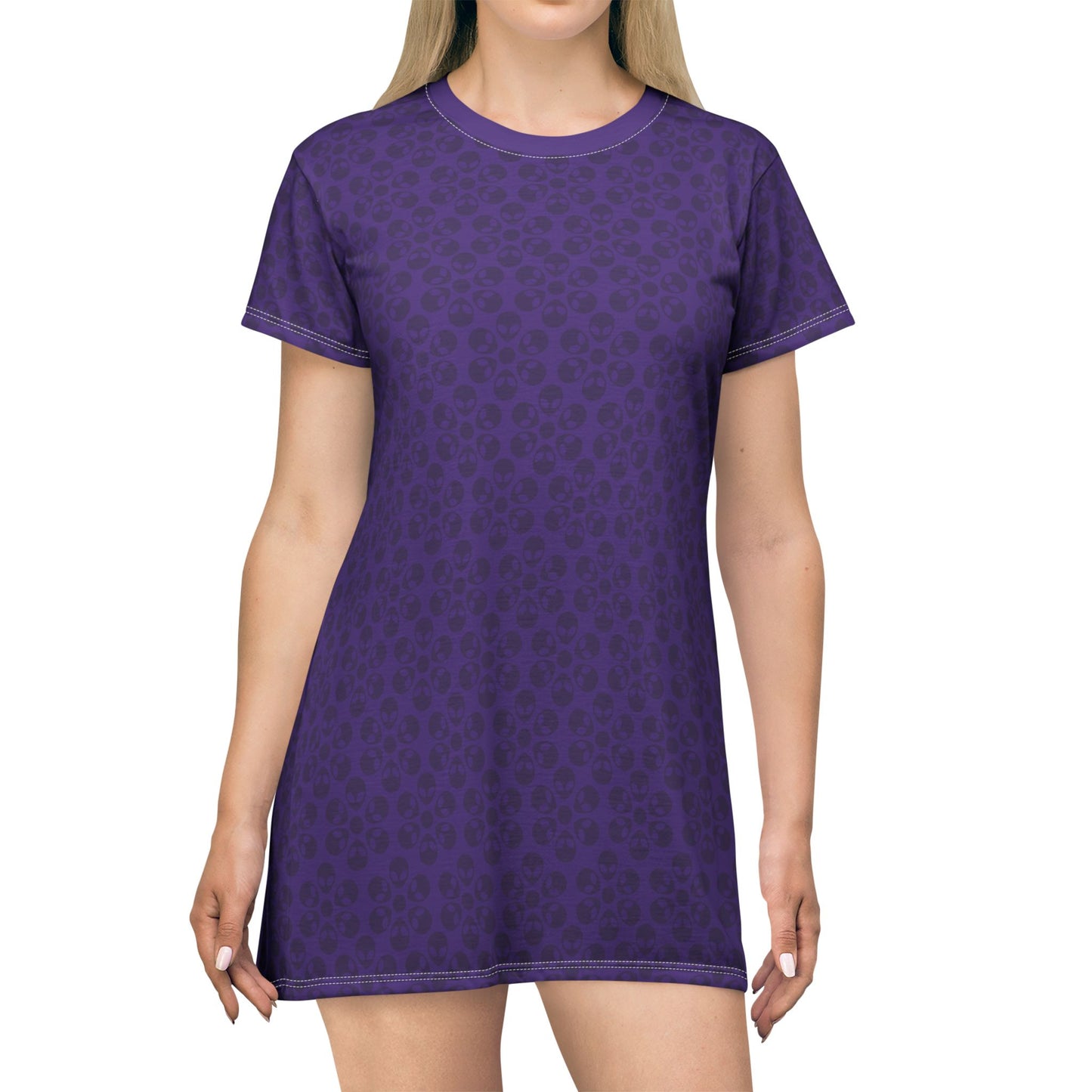 Floral Pattern TShirt Dress Casual Summer Dress Cute Dress for Women Floral Print Dress Trendy Everyday Wear Perfect for Beach Alien Flowers Purple