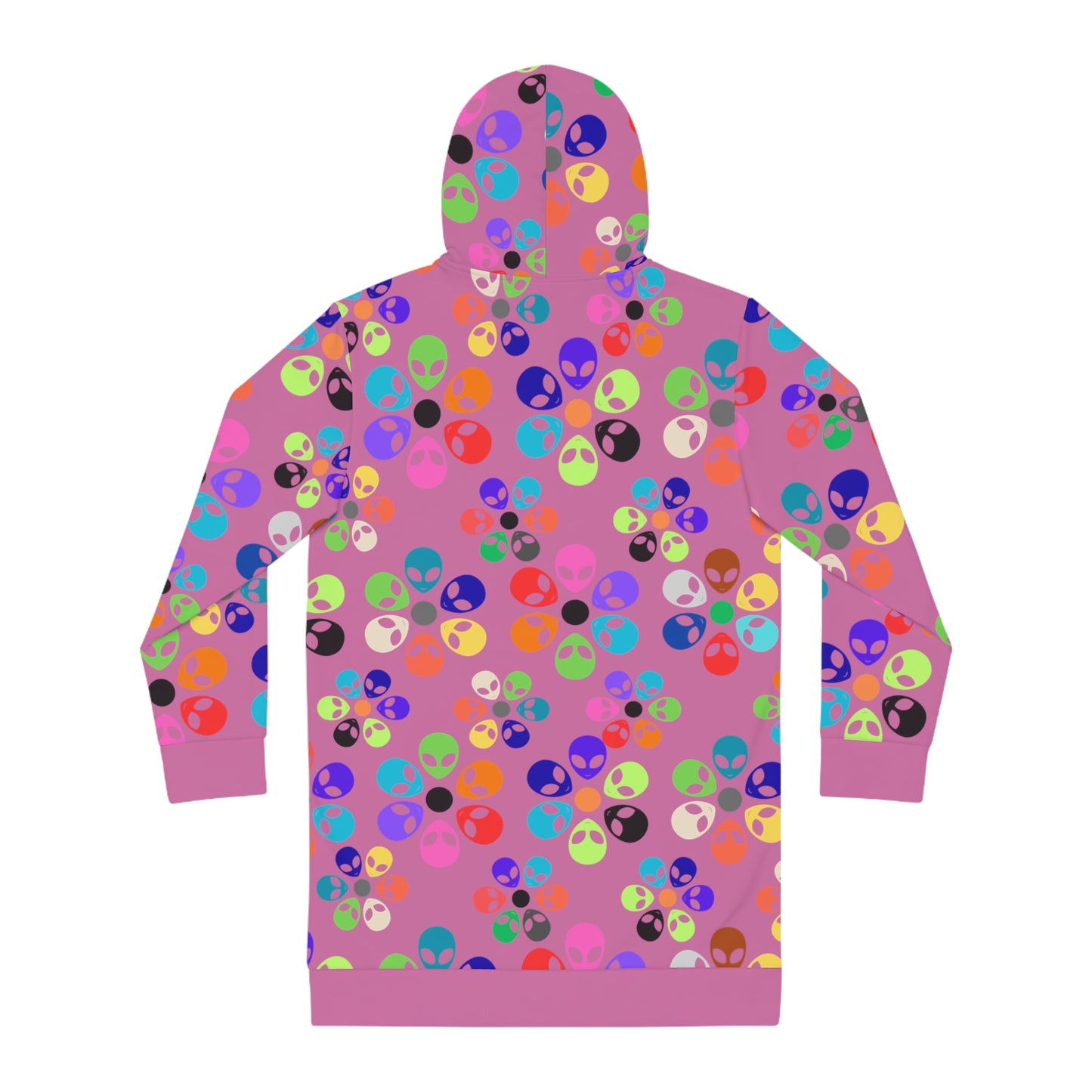 Colorful Alien Floral Womens Hoodie Dress Trendy Casualwear Halloween Fashion Unique Gift for Her Fun Everyday Style Alien Rainbow Flowers Light Pink