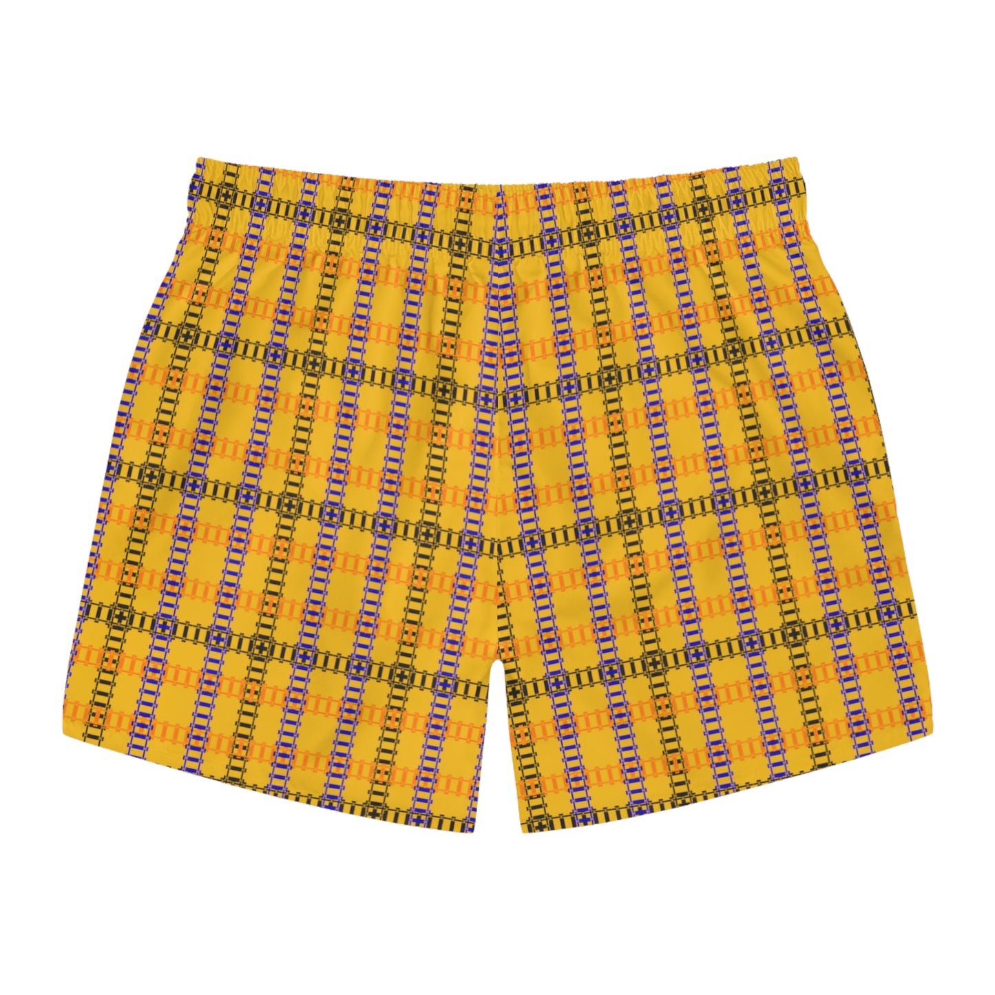Vibrant Checkered Swim Trunks Beachwear for Summer Fun Vacation Essential Pool Party MustHave Mens Swim Shorts Train Tracks Yellow