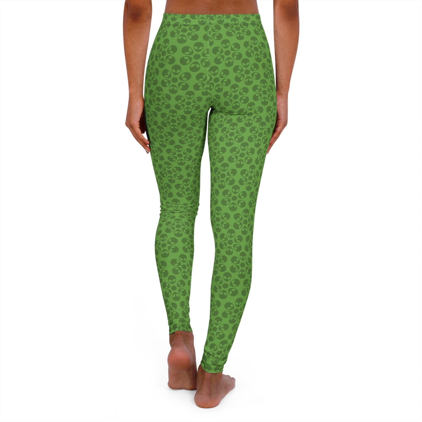 Womens Casual Spandex Leggings  Alien Flowers Green