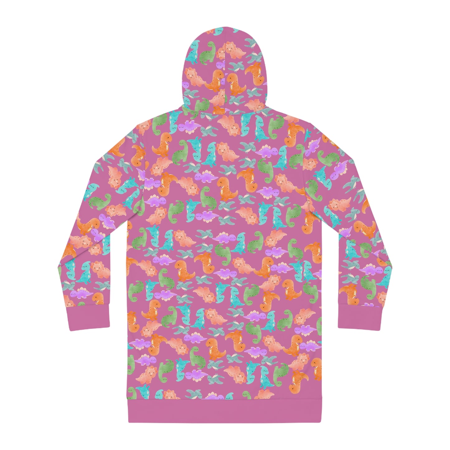 Womens Hoodie Dress Rainbow Dinos Light Pink