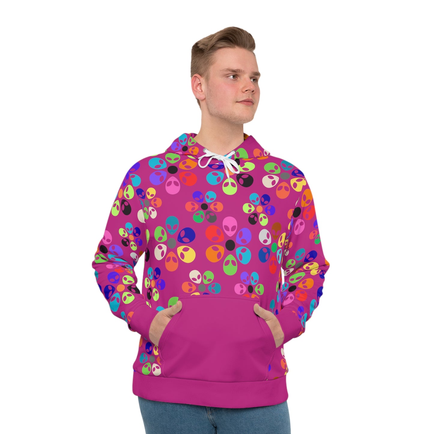 Mens Hoodie Alien Rainbow Flowers Pink