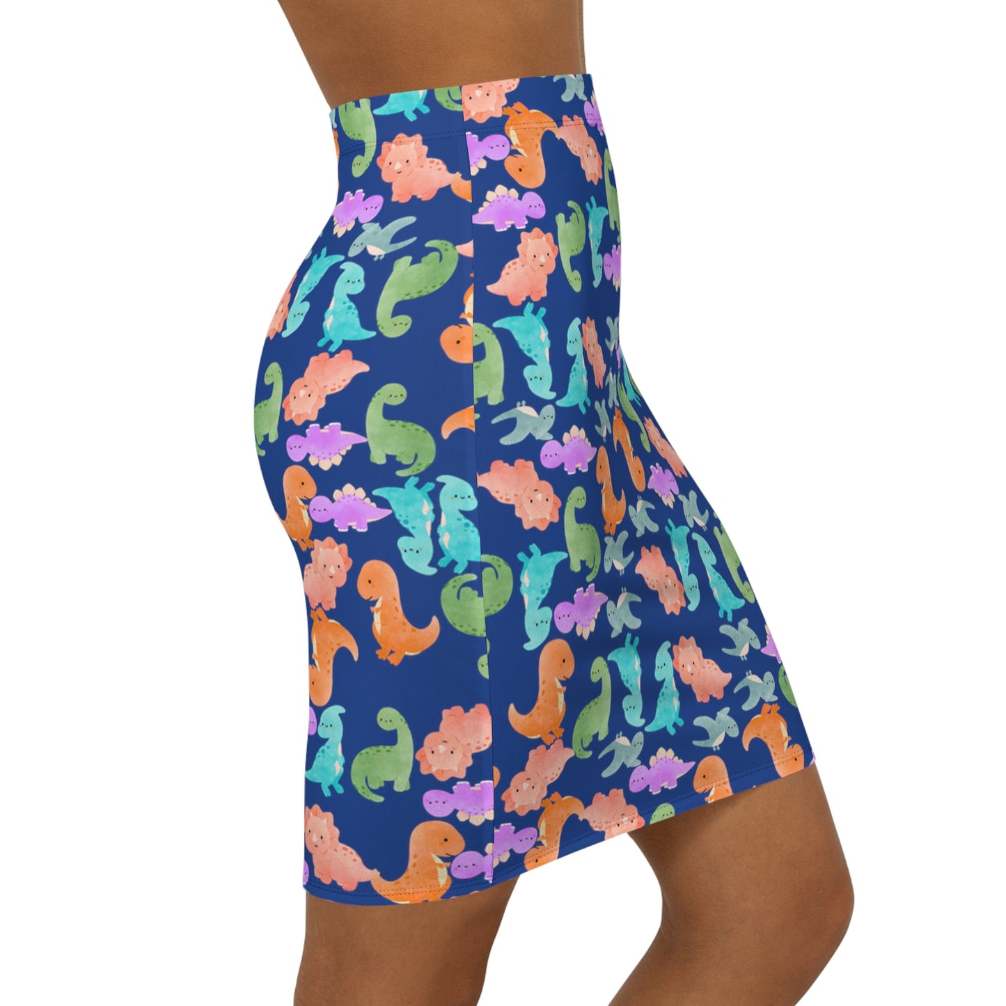 Dinosaur Print MidWaist Pencil Skirt for Fun and Playful Style Womens Skirt Cute Skirt Fashionable Skirt Casual Skirt Gift Idea Rainbow Dinos Dark Blue