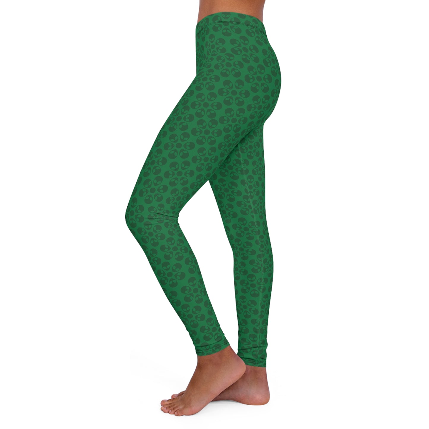 Womens Casual Spandex Leggings  Alien Flowers Dark Green