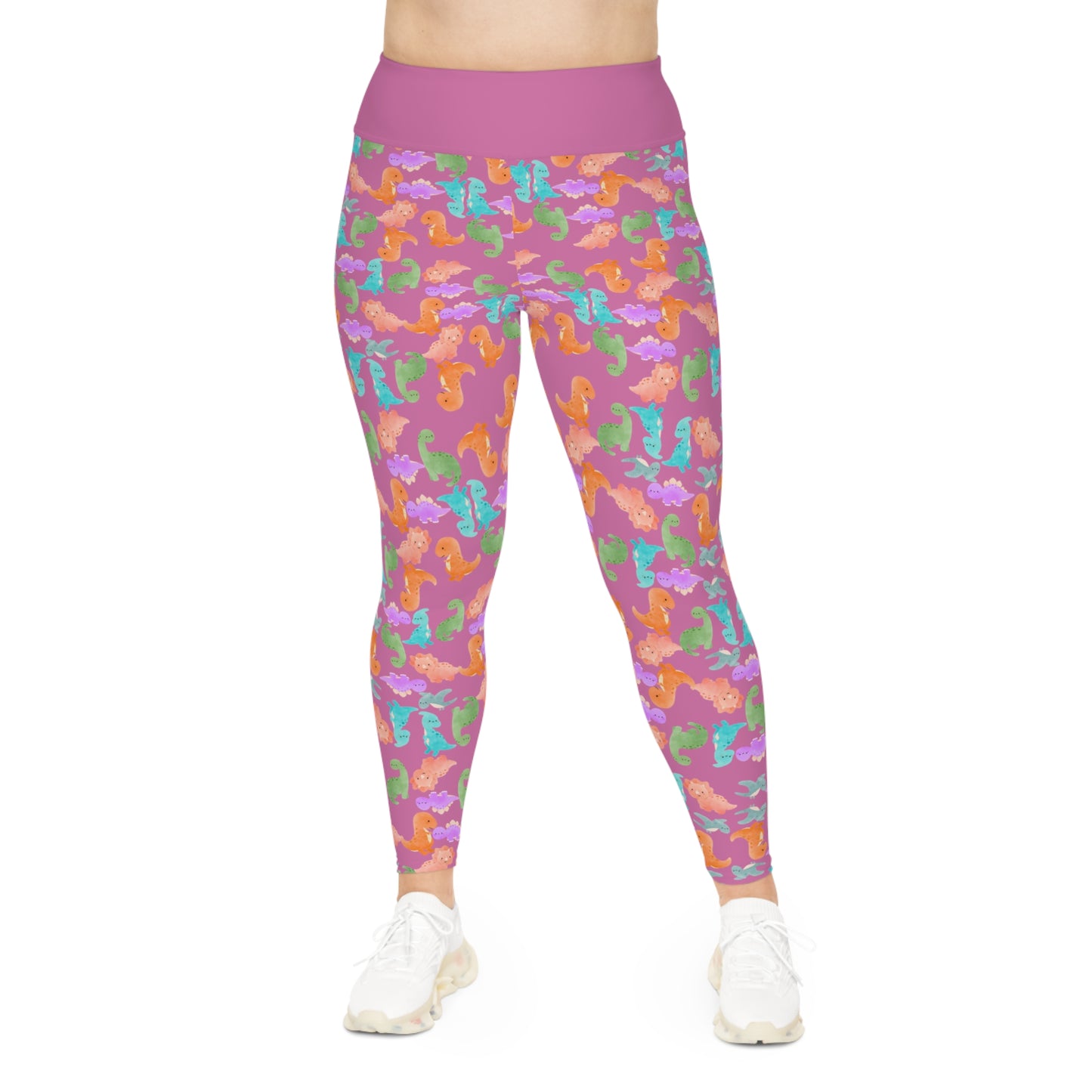 Plus Size Leggings Rainbow Dinos Light Pink