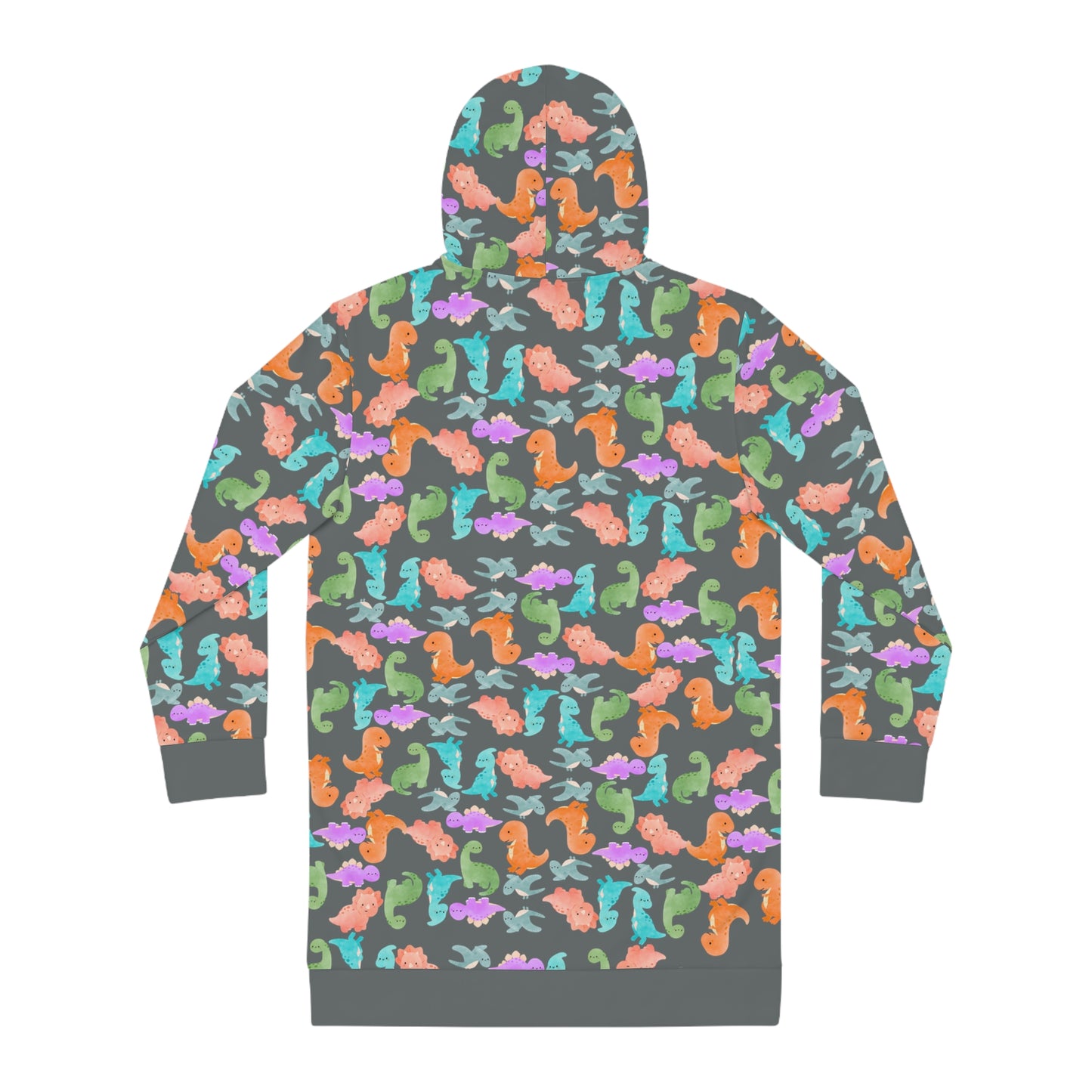 Womens Hoodie Dress Rainbow Dinos Dark Grey