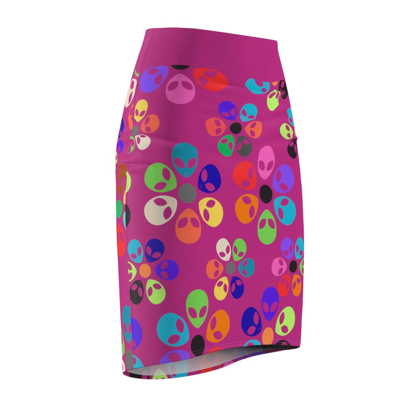 Colorful Alien Floral Womens Pencil Skirt Trendy Skirt for Spring Fashion Party Wear Festival Outfit Gift for Her Alien Rainbow Flowers Pink