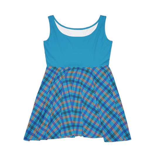 Chic Womens Skater Dress Plaid AOP Dress for Everyday Wear Summer Party Dress Casual Outing Festival Fashion Gift for Her Train Tracks Turquoise