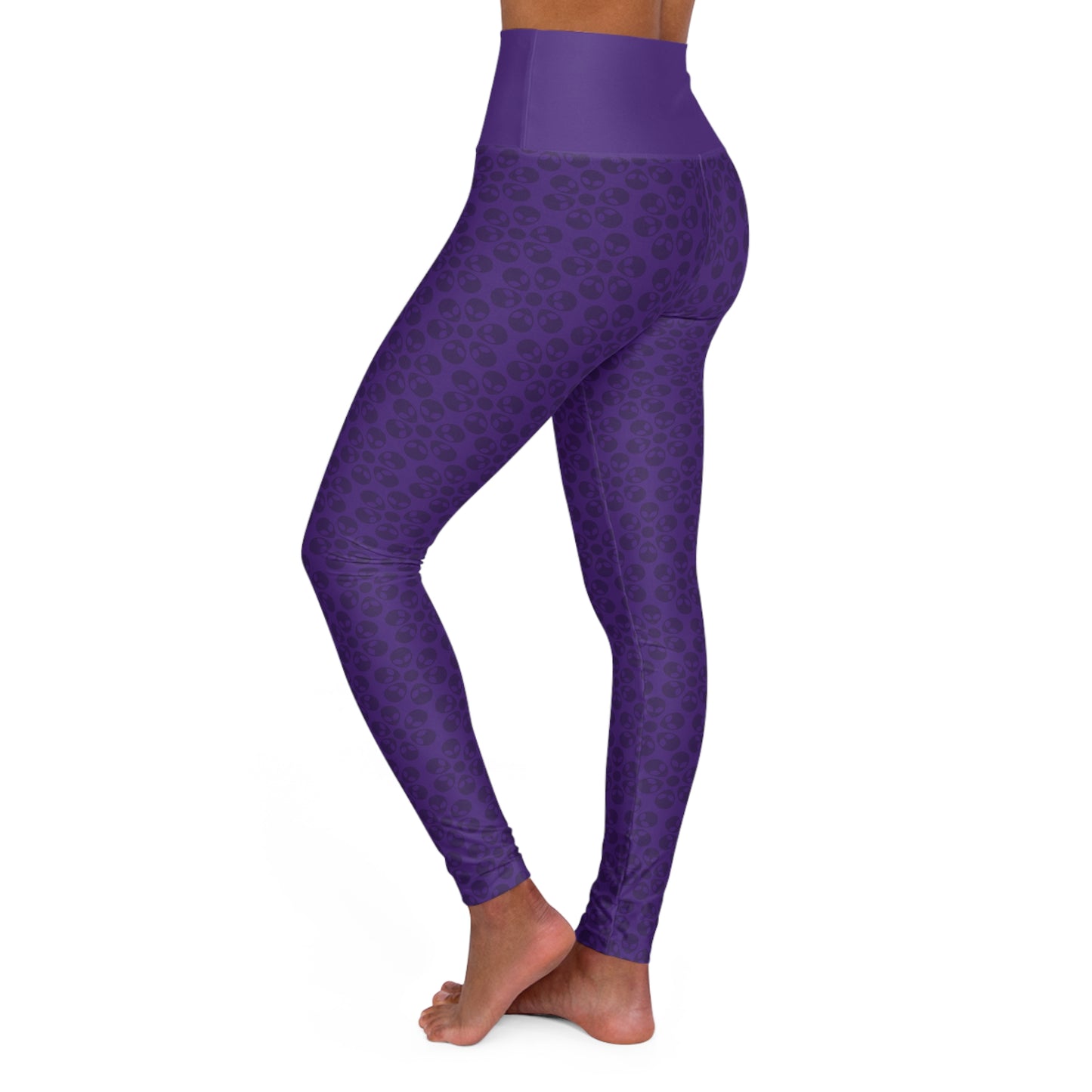 Stylish High Waisted Yoga Leggings Activewear Fitness Leggings Workout Pants Gift for Her Yoga Apparel Alien Flowers Purple