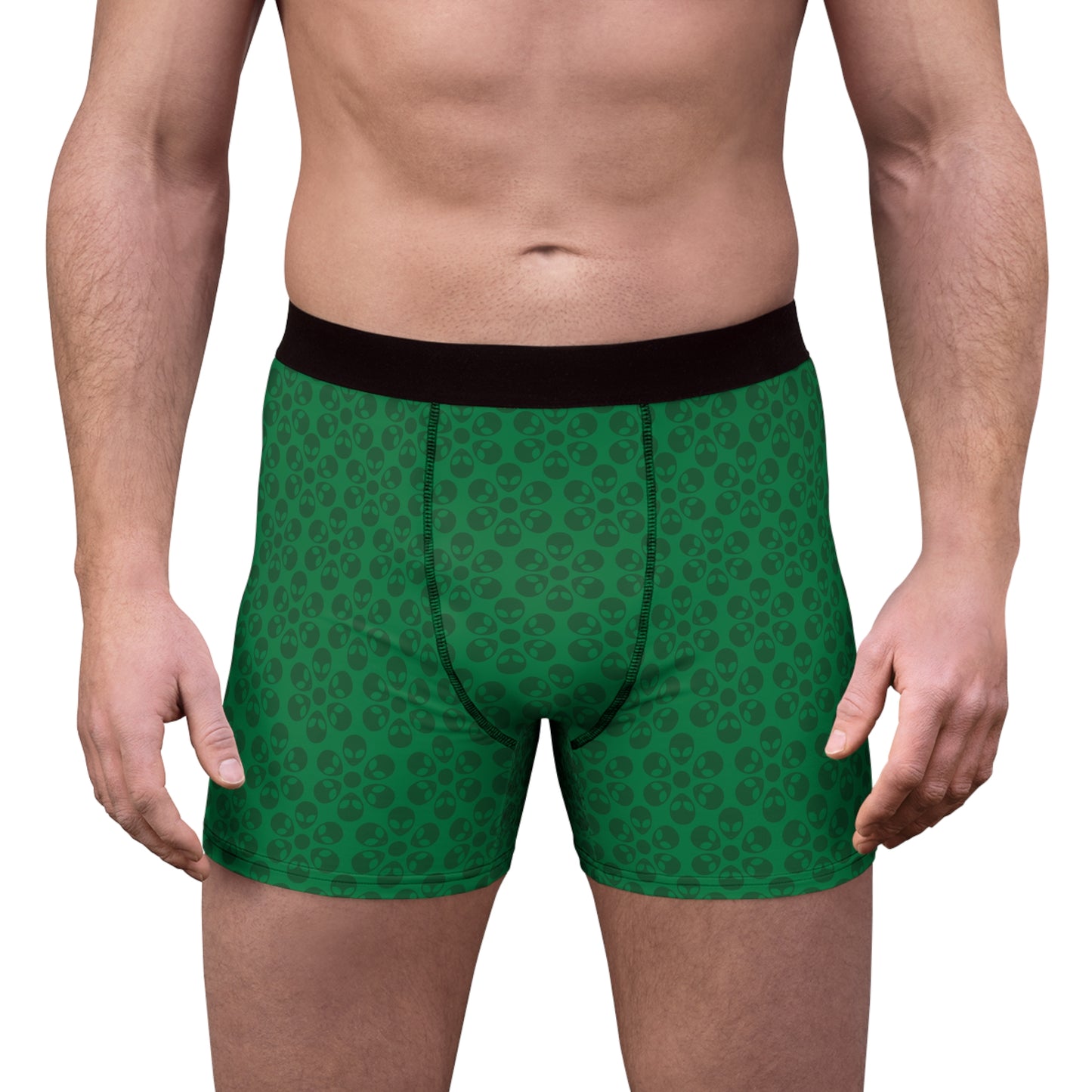 Mens Boxer Briefs  Alien Flowers Dark Green