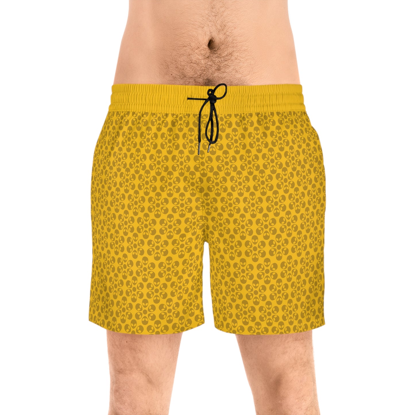 Stylish Mens MidLength Swim Shorts Beachwear Vacation Essentials Poolside Comfort Summer Outfit Trendy Swimwear Alien Flowers Yellow