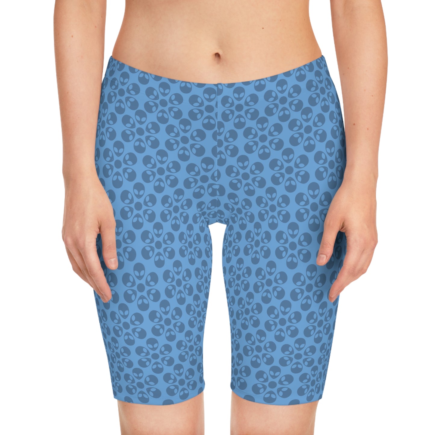 Womens Bike Shorts Alien Flowers Light Blue