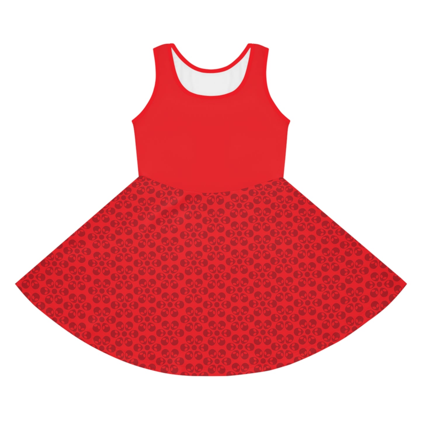 Girls Floral Sleeveless Sundress Cute Summer Dress Kids Fashion Birthday Outfit Playful Floral Pattern Spring Dress Alien Flowers Red