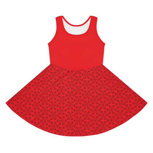 Girls Floral Sleeveless Sundress Cute Summer Dress Kids Fashion Birthday Outfit Playful Floral Pattern Spring Dress Alien Flowers Red