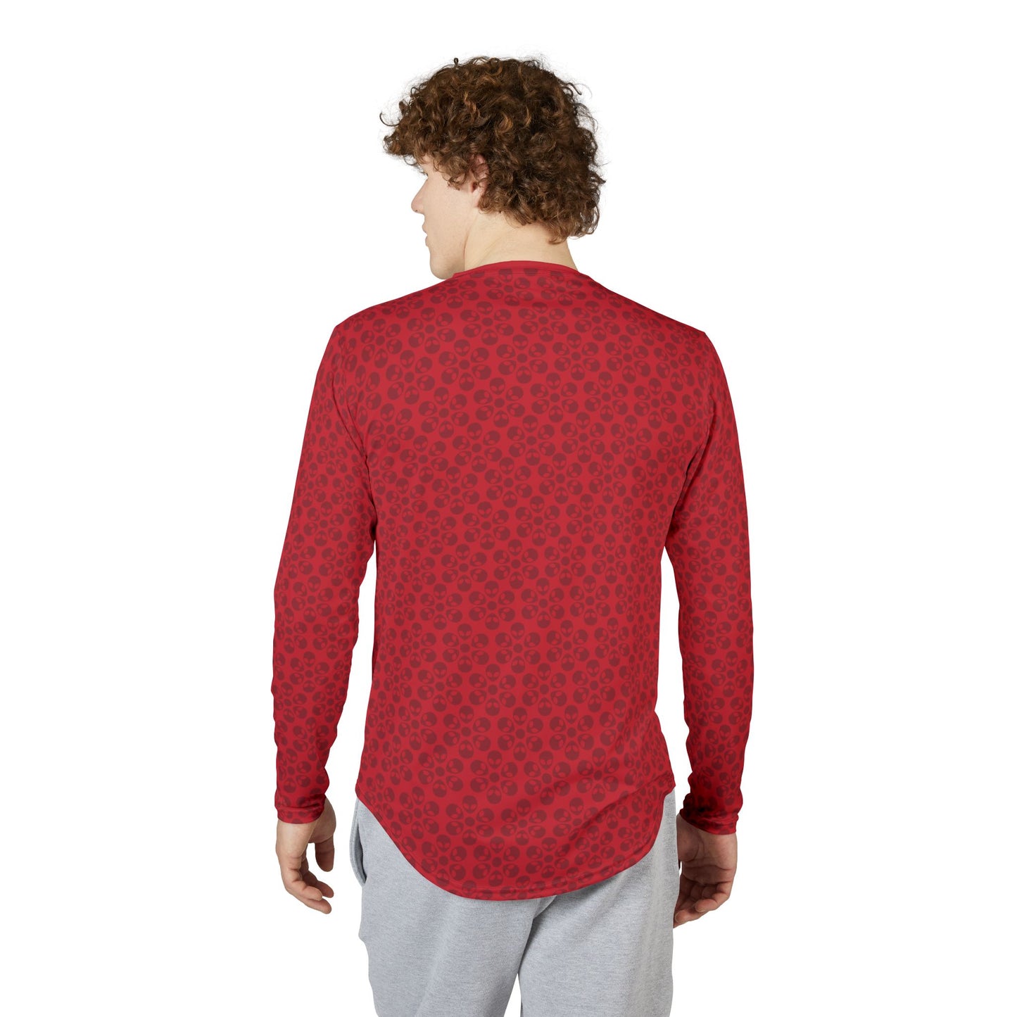 Mens UV Protection Long Sleeve Shirt  Alien Flowers Dark Red