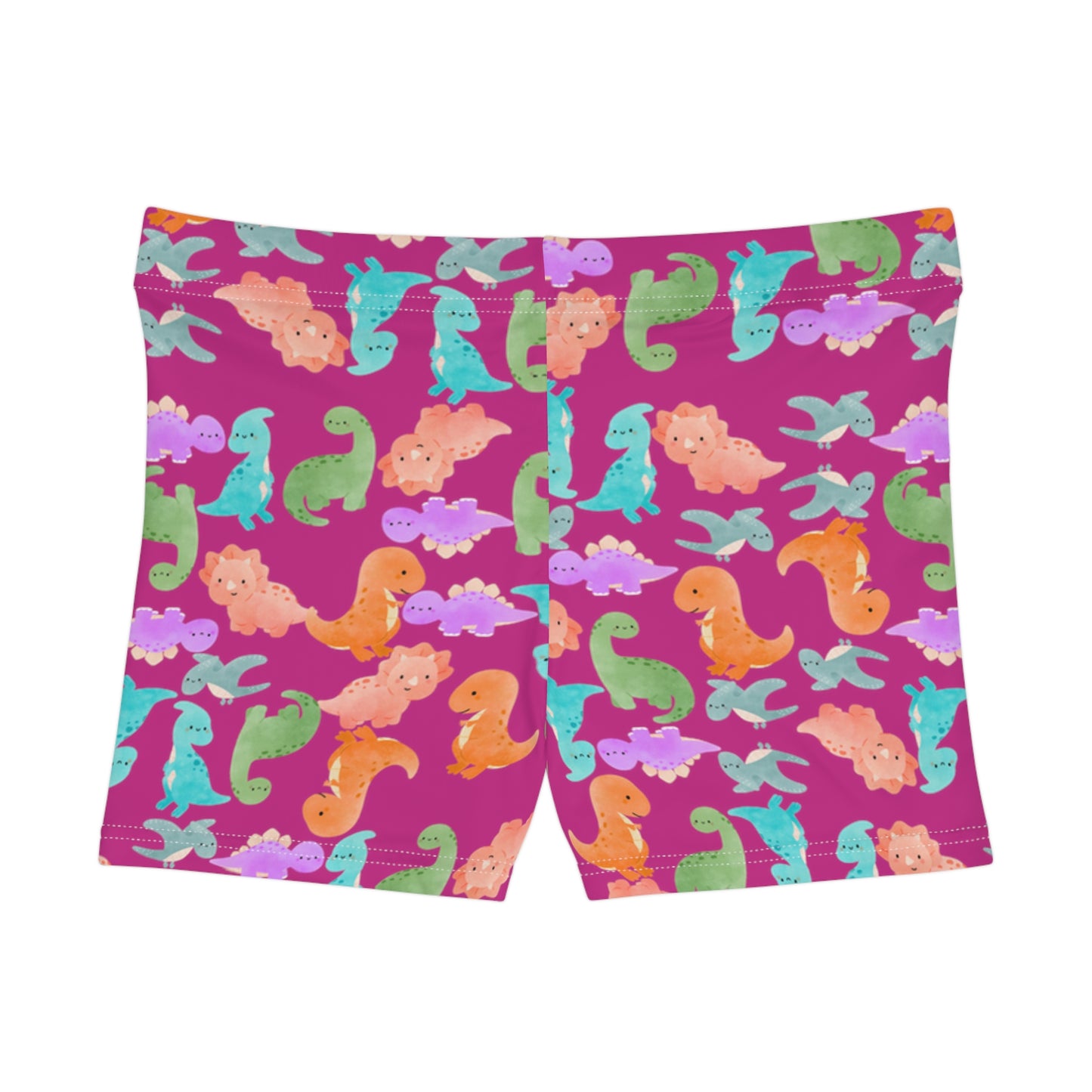 Dinosaur Print Womens Shorts Cute Summer Loungewear Kids Party Attire Beach Day Outfit Colorful Activewear Rainbow Dinos Pink
