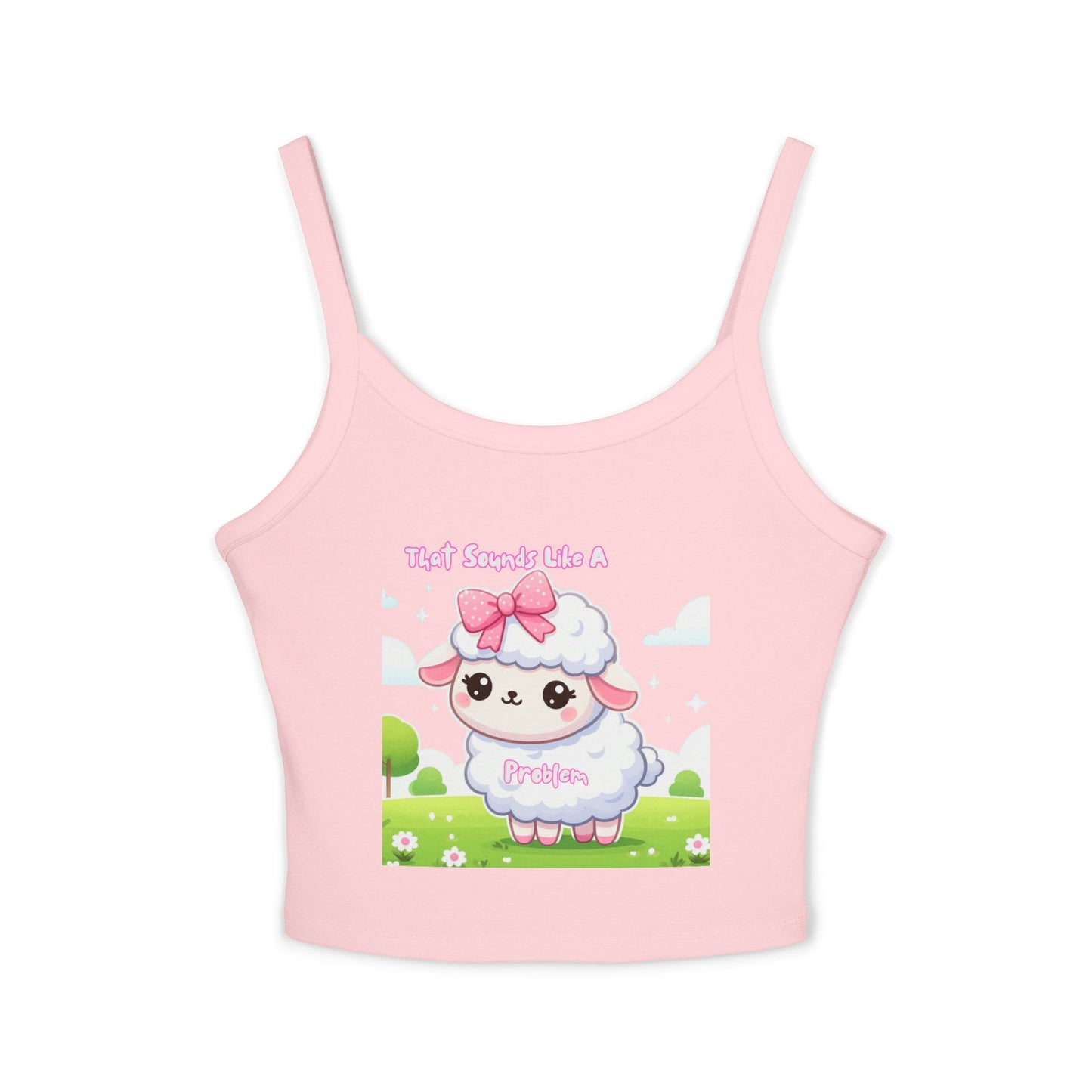 Cute Sheep Graphic Women&#039;s Spaghetti Strap Tank Top - Fun & Playful Design for Spring/Summer