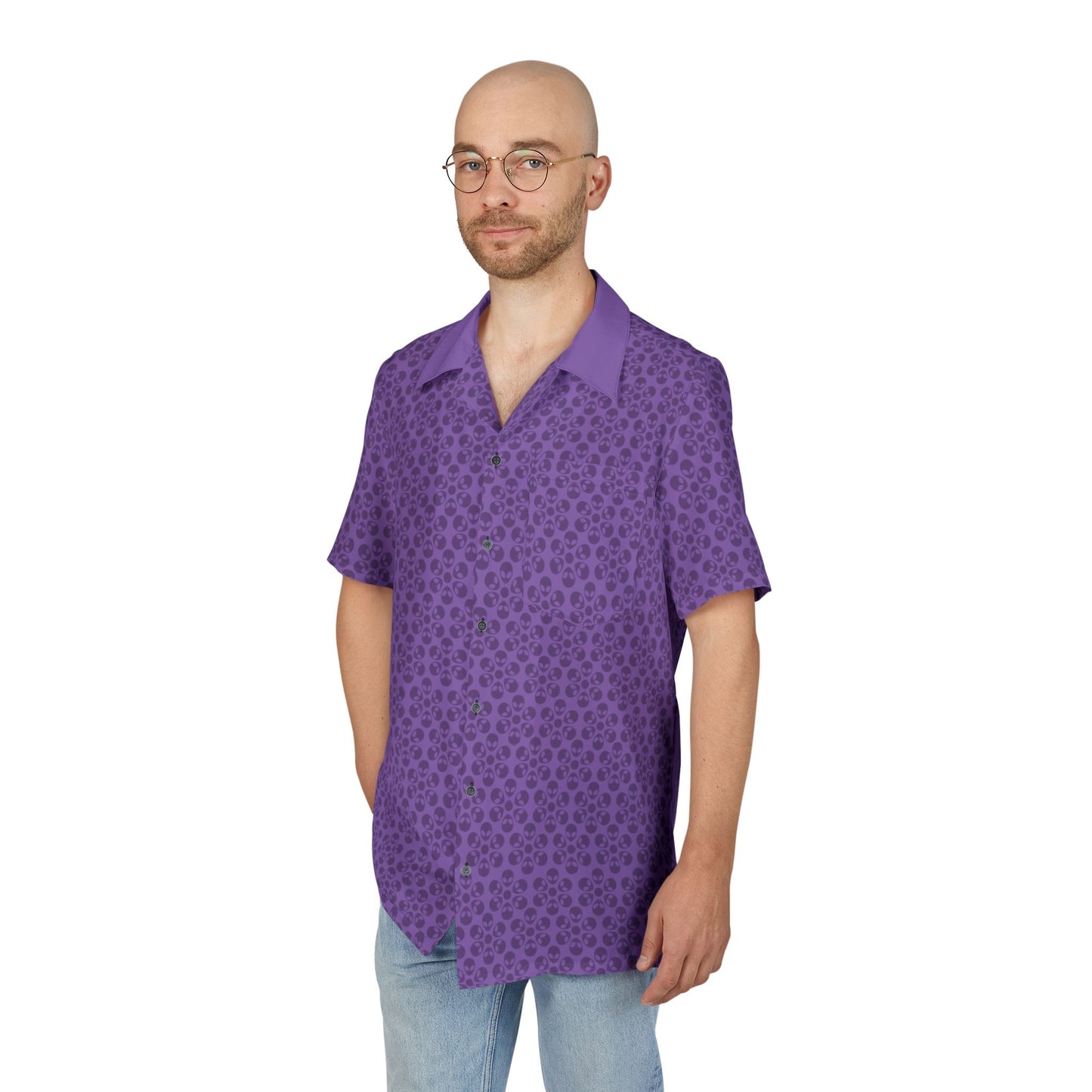 Unisex Hawaiian ButtonDown Shirt  Tropical Vibe Summer Apparel Beachwear Vacation Outfit Casual Wear Alien Flowers Light Purple