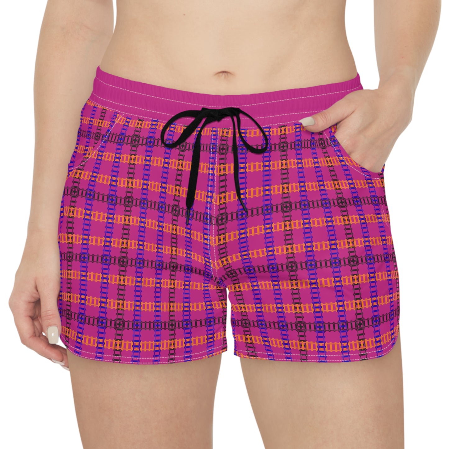 Womens Casual Shorts Stylish AOP Loungewear Summer Shorts Holiday Casual Wear Gift for Her Beachwear Everyday Wear Train Tracks Pink
