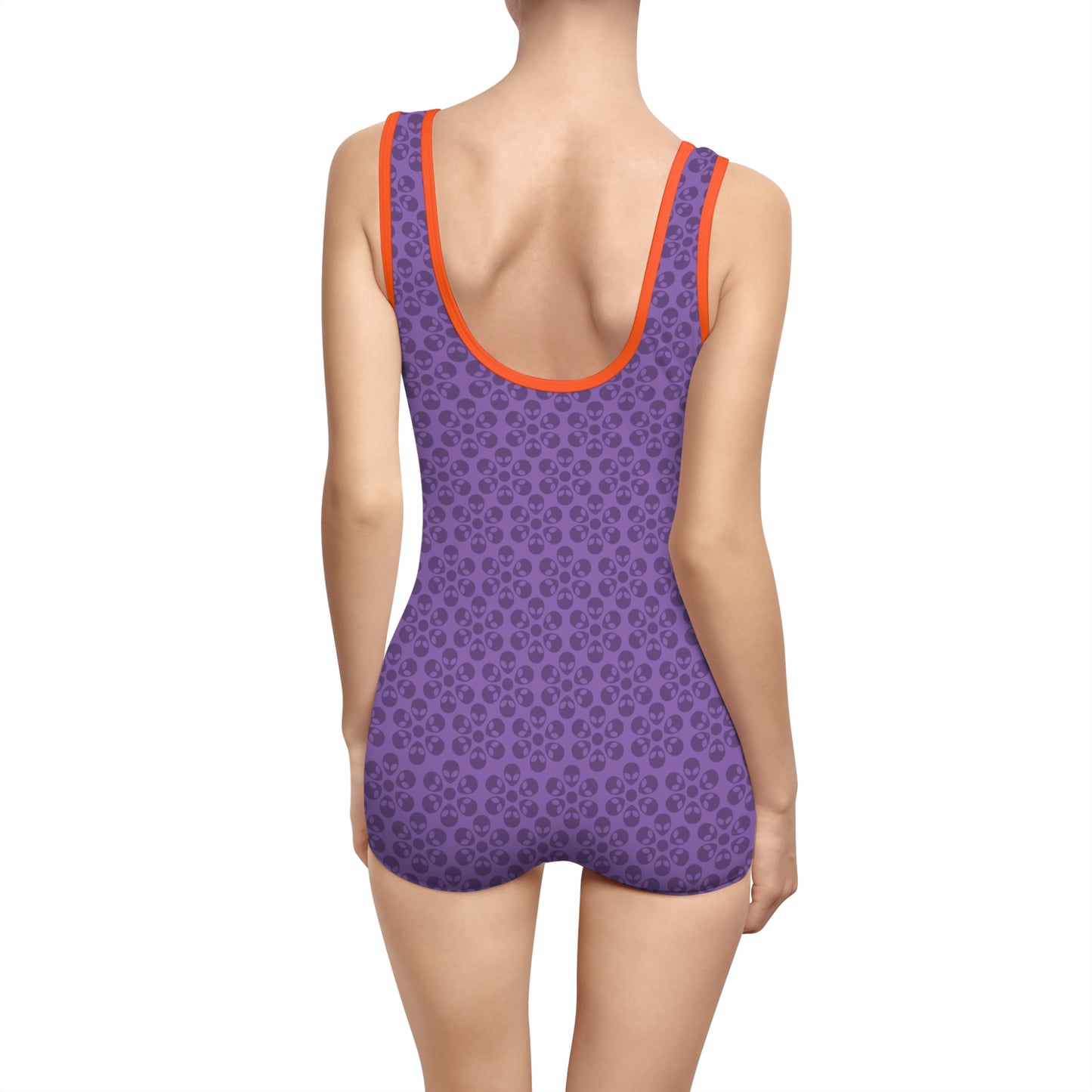 Womens Vintage Swimsuit  Alien Flowers Light Purple