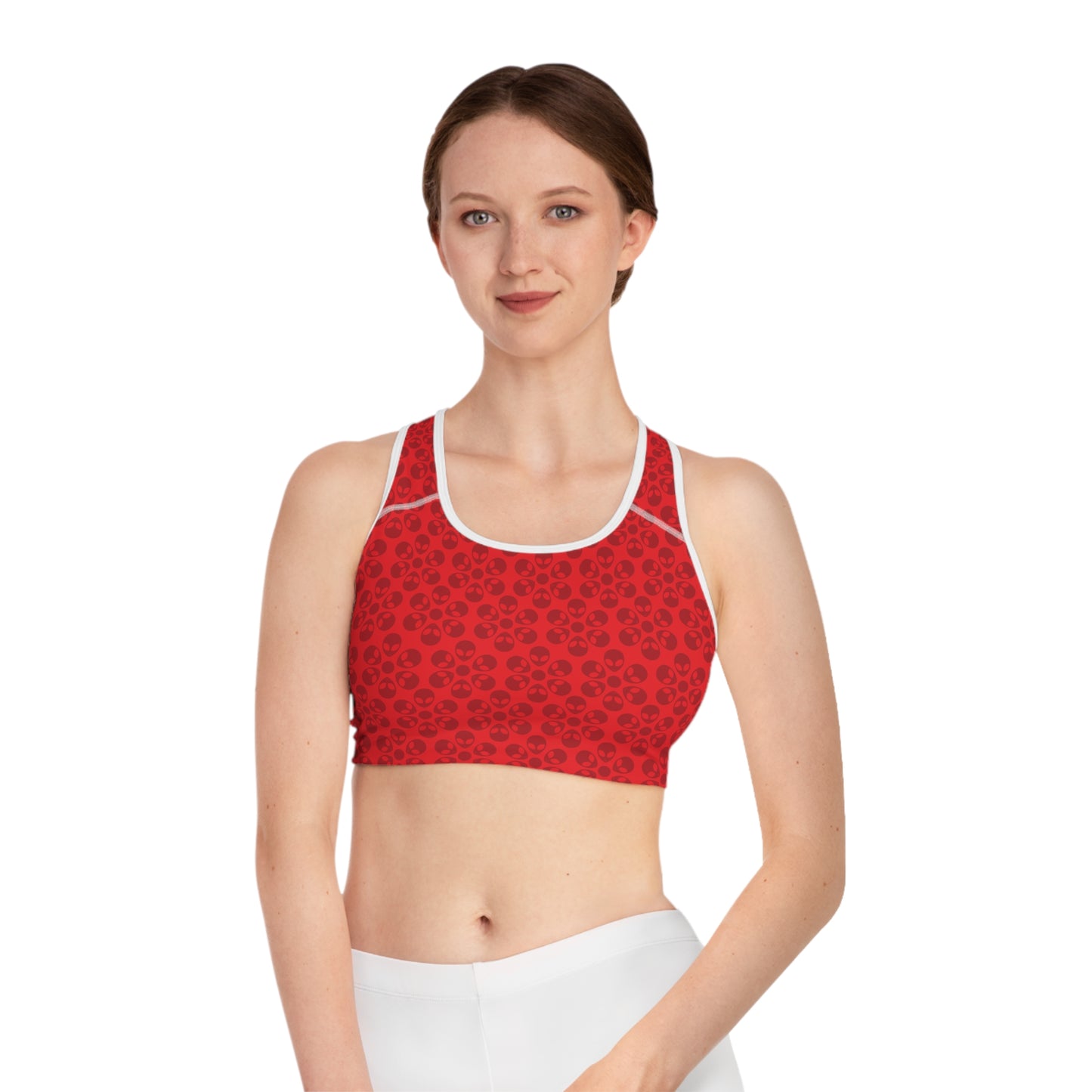 Trendy Floral Pattern Sports Bra Workout Bra for Women Fitness Gear Yoga Top Gym Wear Gift for Athletes Alien Flowers Red