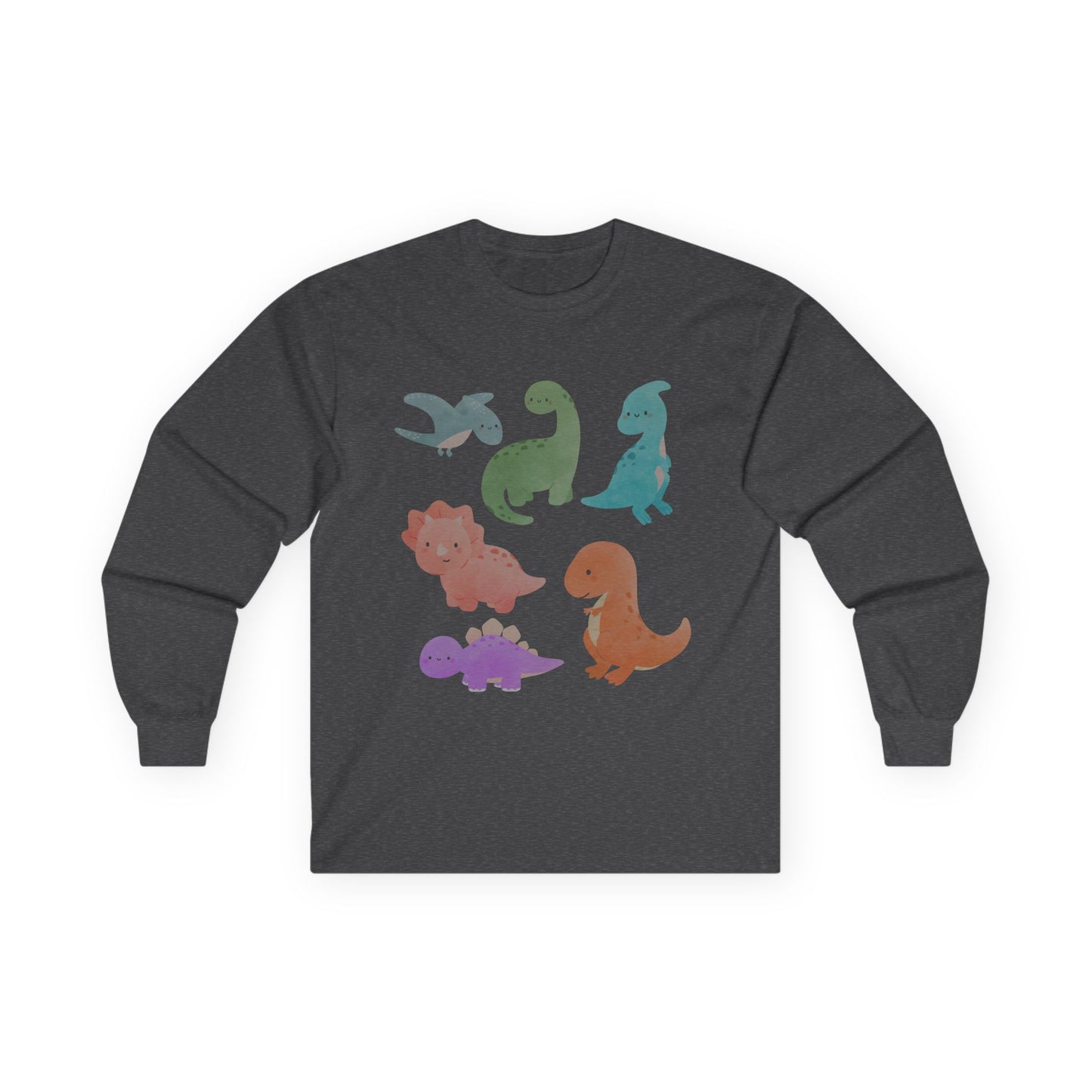 Cute Dinosaur Long Sleeve Tee, Unisex Dino Shirt, Kids and Teens Gift, Fun Casual Wear, Ideal for Birthdays, Holidays, and Everyday