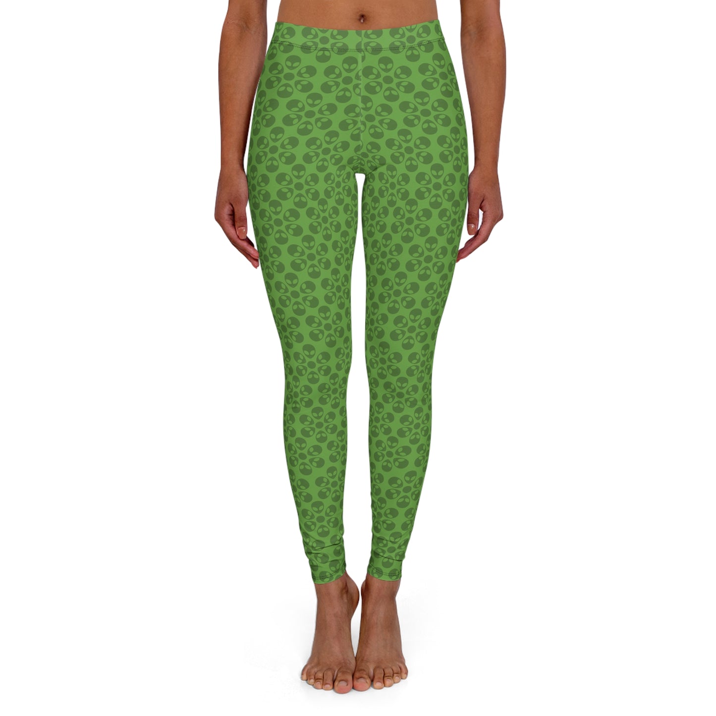Womens Casual Spandex Leggings  Alien Flowers Green