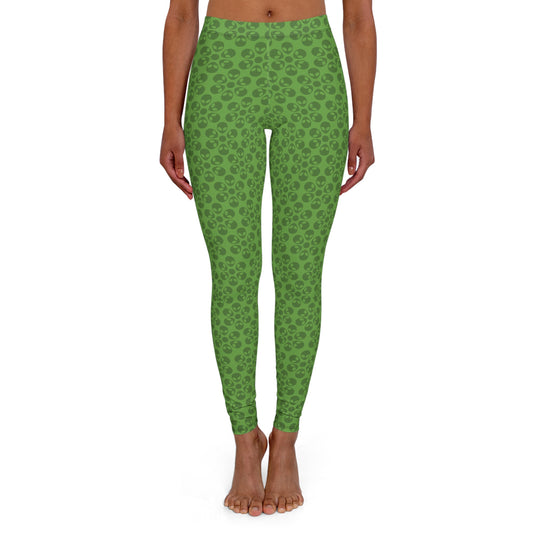Womens Casual Spandex Leggings  Alien Flowers Green