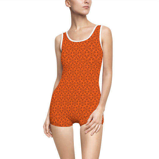 Womens Vintage Swimsuit  Alien Flowers Orange