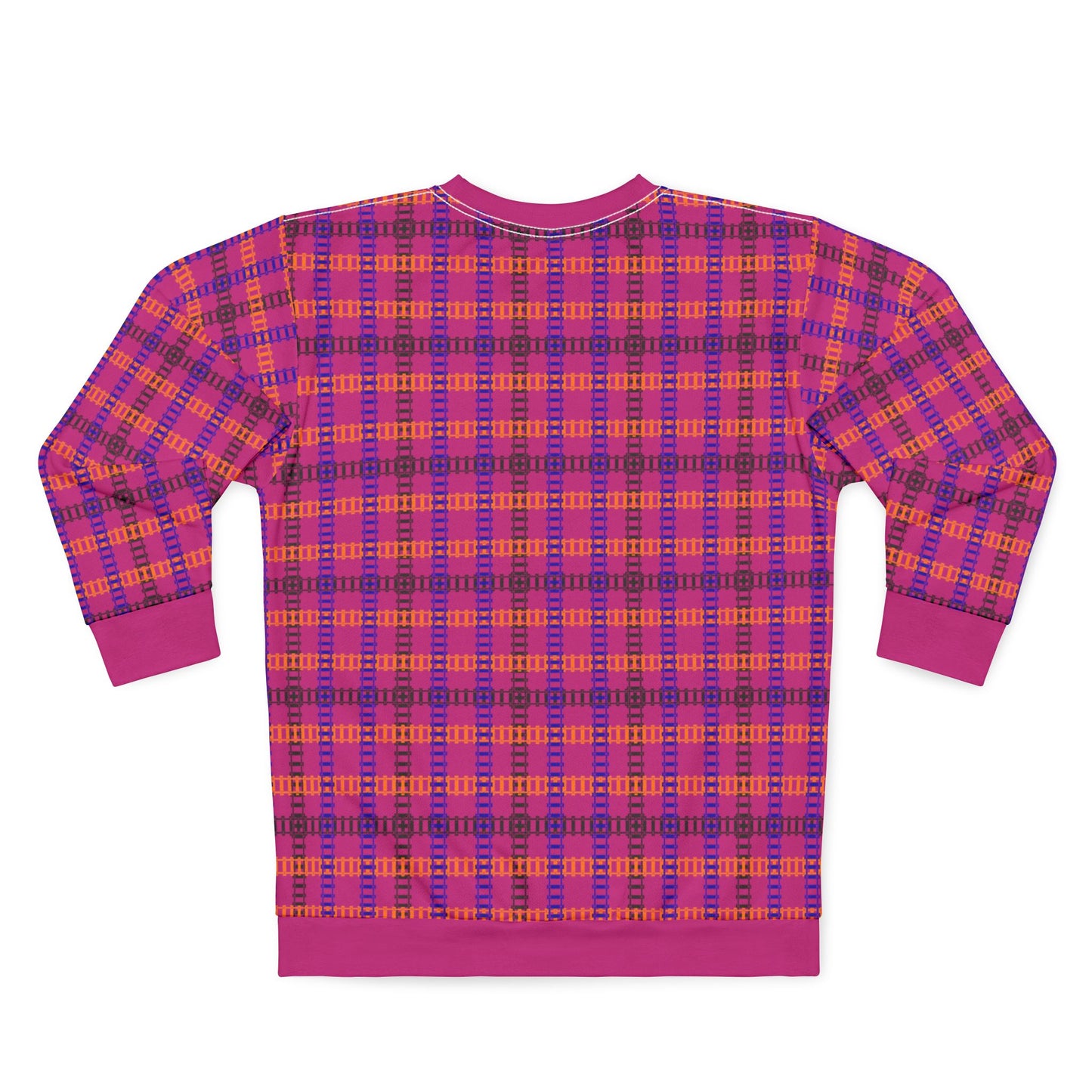 Cozy Plaid Unisex Sweatshirt  Perfect for Fall Casual Wear Gift for Him/Her Halloween Warm & Stylish Train Tracks Pink