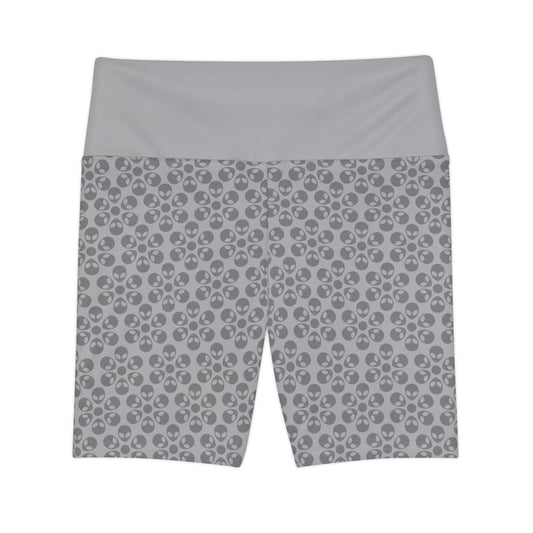 Womens Workout Shorts  Alien Flowers Light Grey