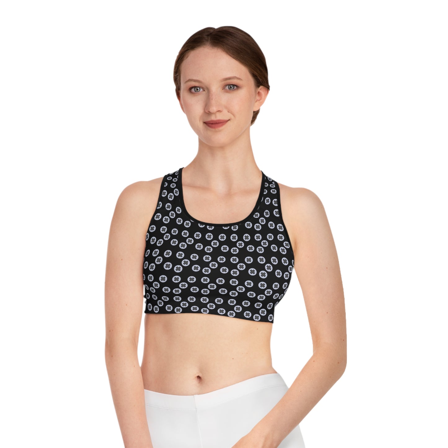 Patterned Sports Bra - Stylish Activewear for Fitness, Gym or Yoga- Screwed - Black
