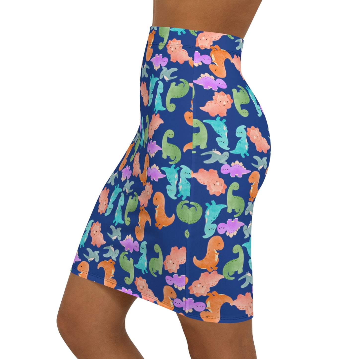 Dinosaur Print MidWaist Pencil Skirt for Fun and Playful Style Womens Skirt Cute Skirt Fashionable Skirt Casual Skirt Gift Idea Rainbow Dinos Dark Blue
