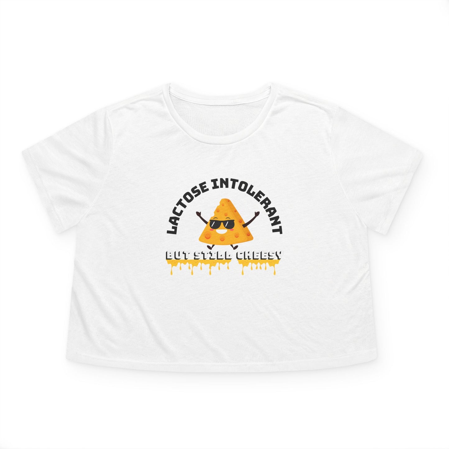 Lactose Intolerant Flowy Cropped Tee, Funny T-Shirt, Casual Wear, Gift for Foodies, Summer Fashion, Trendy Top, Humorous Statement Shirt