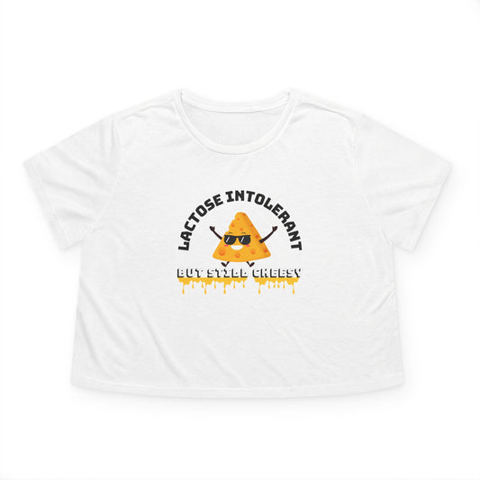 Lactose Intolerant Flowy Cropped Tee, Funny T-Shirt, Casual Wear, Gift for Foodies, Summer Fashion, Trendy Top, Humorous Statement Shirt