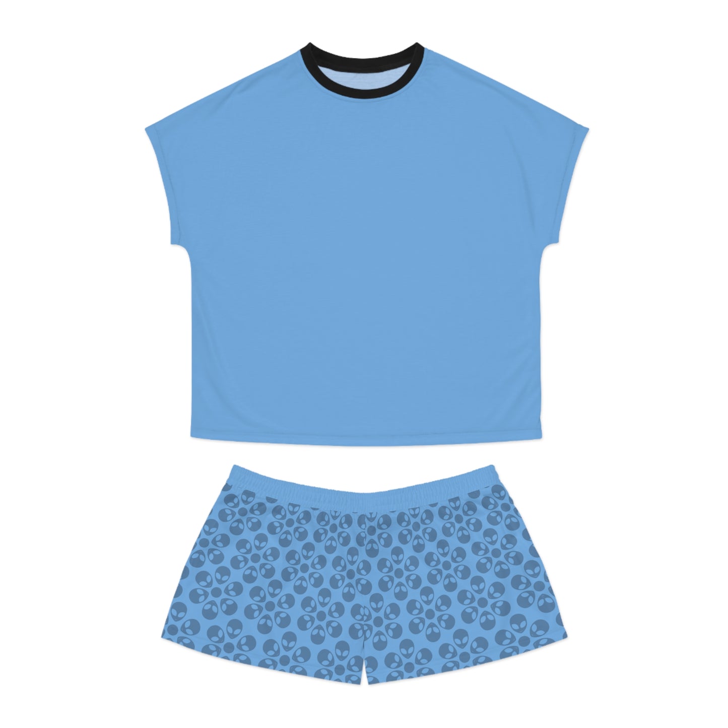 Stylish Womens Pajama Set Cozy Sleepwear AOP Floral Print Perfect for Lounging Gift for Her Summer Nights Relaxation Alien Flowers Light Blue