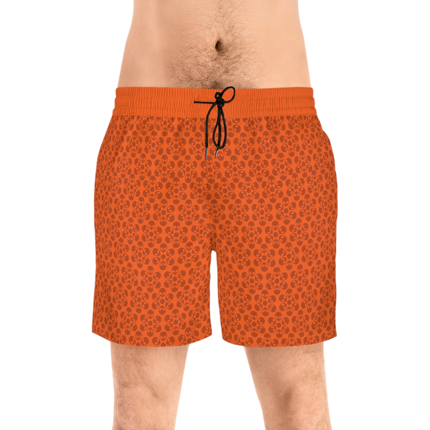 Stylish Mens MidLength Swim Shorts Beachwear Vacation Essentials Poolside Comfort Summer Outfit Trendy Swimwear Alien Flowers Orange