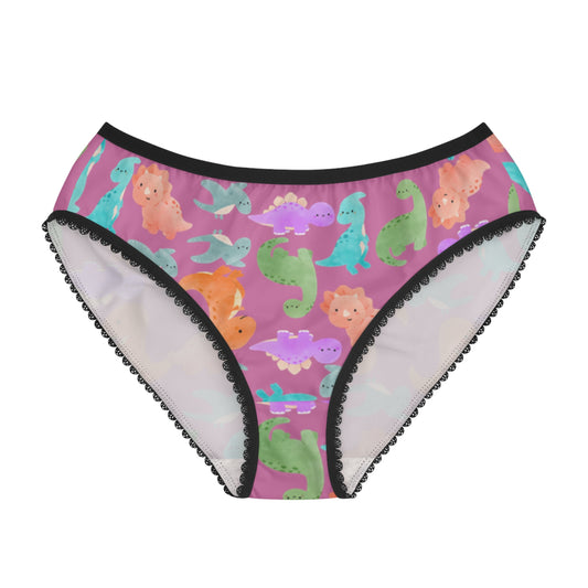 Colorful Womens Briefs with Fun Animal Patterns Cute Underwear AOP Lingerie Gifts for Her Comfortable Daily Wear Rainbow Dinos Light Pink