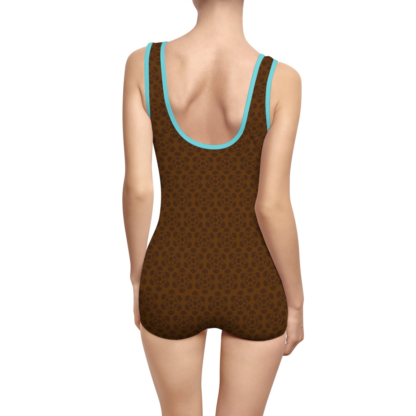 Womens Vintage Swimsuit  Alien Flowers Brown